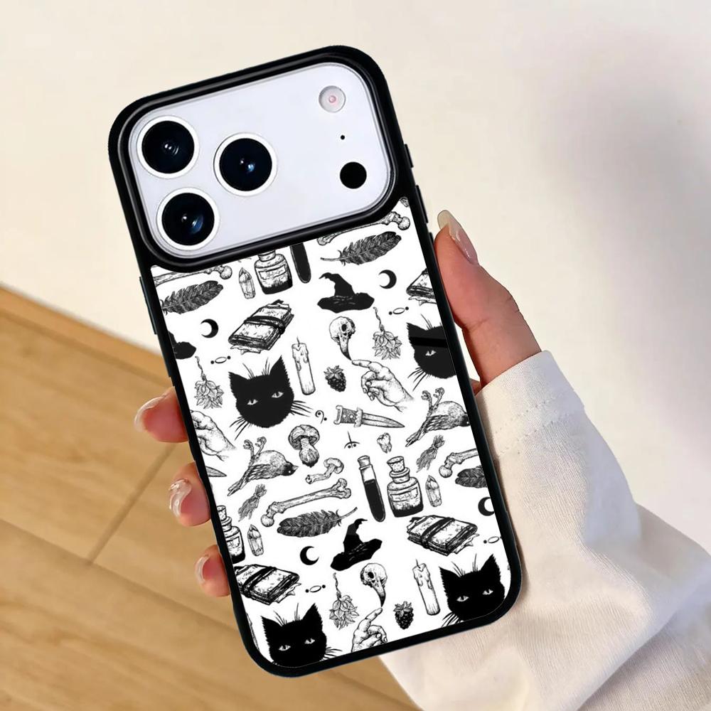 Чехол для телефона Хэллоуин Колдовство Черная Ведьма Кот Для Apple iPhone 17 air 16 Pro Max 15 Pro Max 14 13 12 11 Mini Задняя крышка