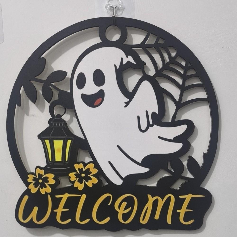 Hollow Out Halloween Ghost Door Hanger Cartoon Ghost Hanging Plaque Garden Yard Decor