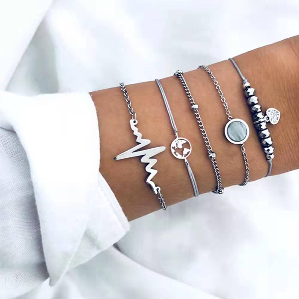 Модный набор браслетов с черно-бирюзовым узором: Европейско-американский стиль, ручная работа, 4 предмета