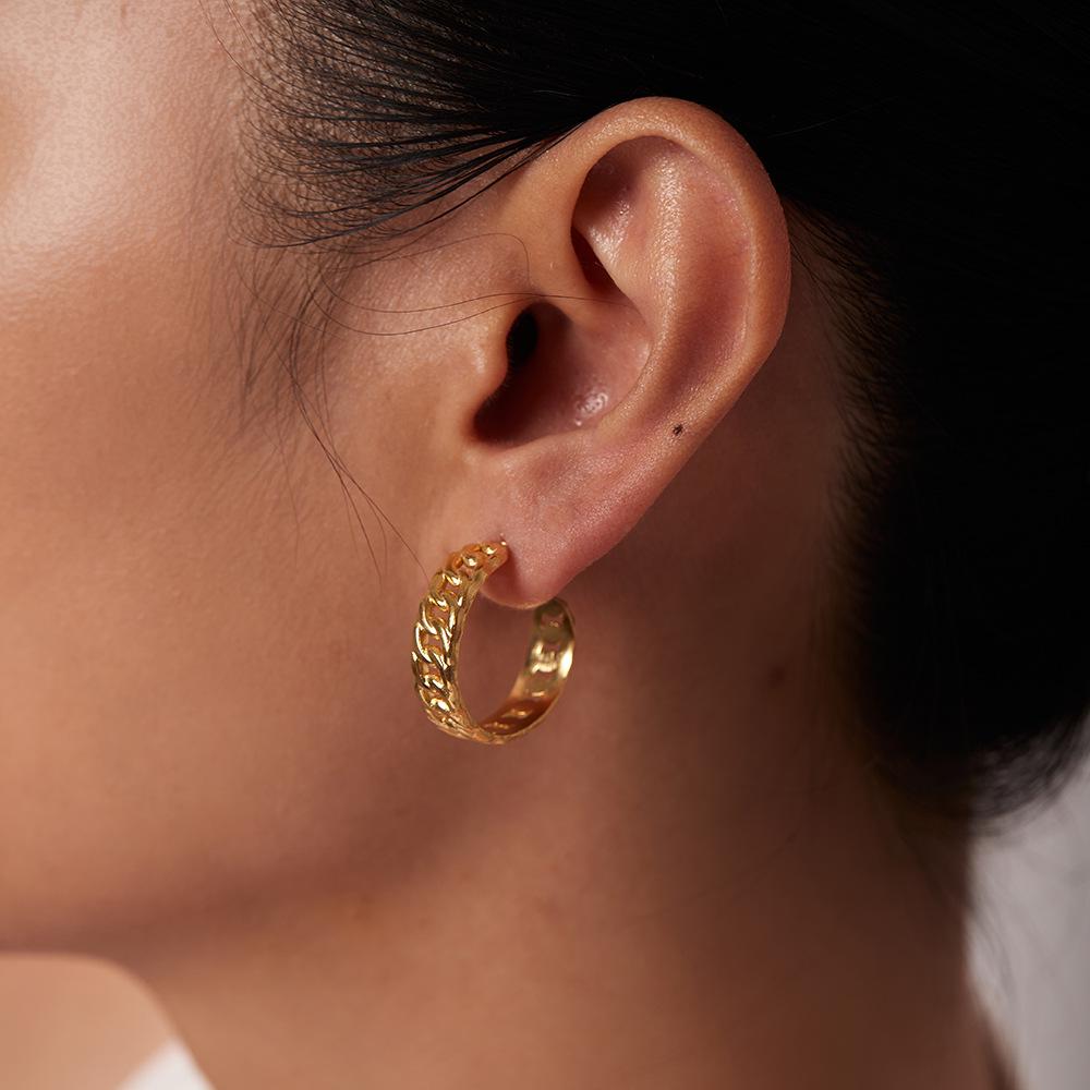 Европейские и американские серьги-кольца из нержавеющей стали с покрытием из золота 18 карат - титановая цепочка C-образной формы для женщин
