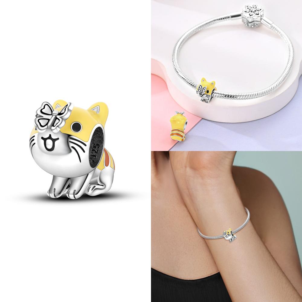 Оригинальный Медный Розовый Циркон Кошки Собаки Красное Сердце Белка Бусина Подходит Браслет Женские Украшения Сделай Сам Подарок на День Защиты Детей