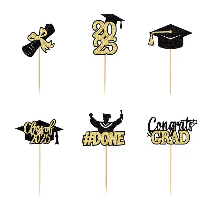 Class Of 2025 Graduation Cupcake Topper - Celebrate Graduation Day With Glitter Congrats Grad Cupcake Picks Decorations