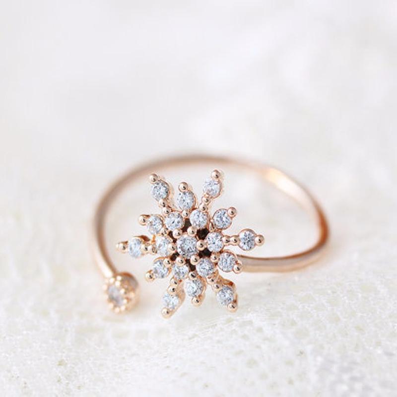 Кольцо со снежинкой и кристаллом, регулируемые открытые кольца, модные украшения Эльзы для женщин, свадебный, рождественский подарок