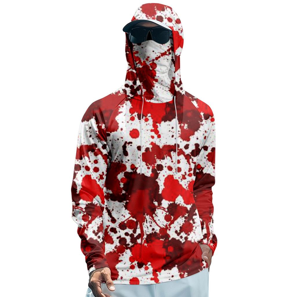 Мужская худи реглан для рыбалки с принтами на Хэллоуин - UPF 50+ УФ защита, длинный рукав, солнцезащитная рубашка с сетчатым козырьком