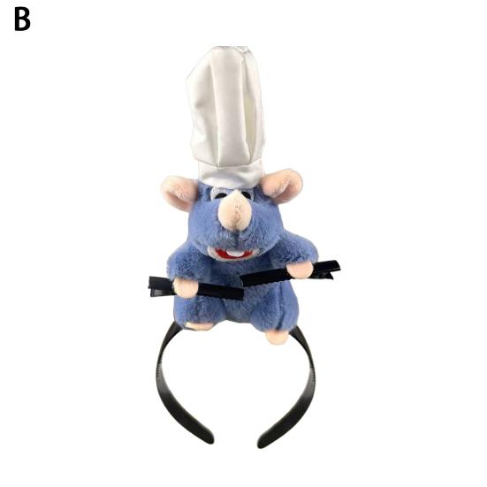Повязка на голову Cooking Mouse King с 2 зажимами, легкая, плюшевая повязка для волос в виде мыши, противоскользящая, набитая
