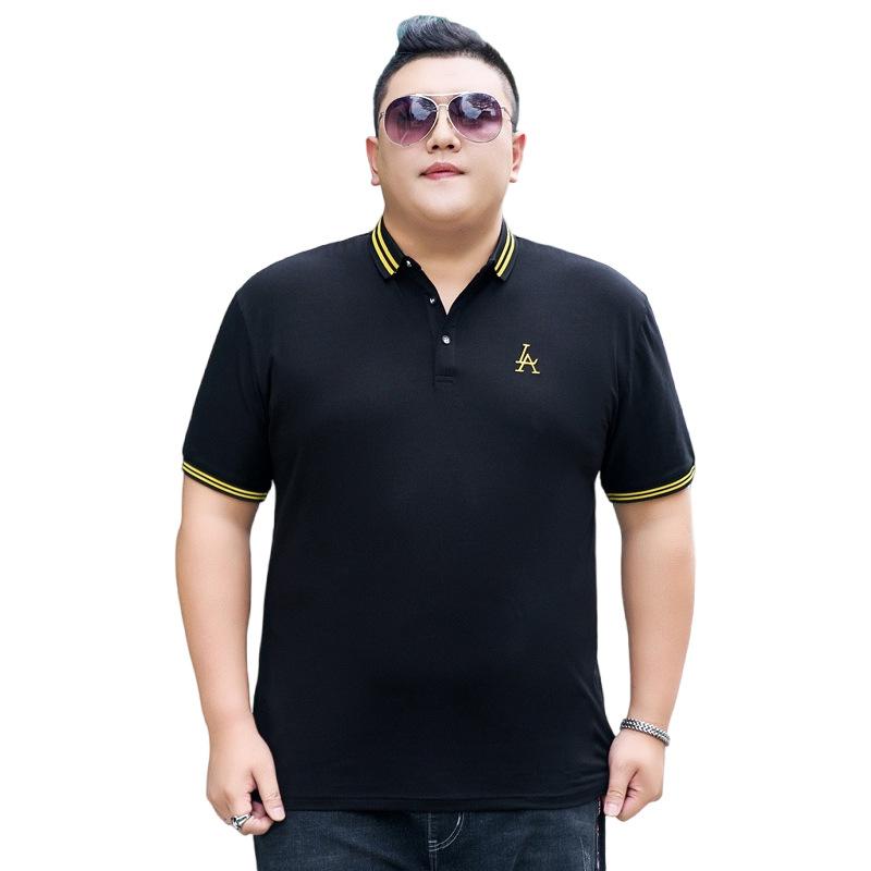 New Fat Man Men's Plus Size Plus Size Simple Lapel POLO Shirt Casual Ice Silk Cotton Short-sleeved T-shirt