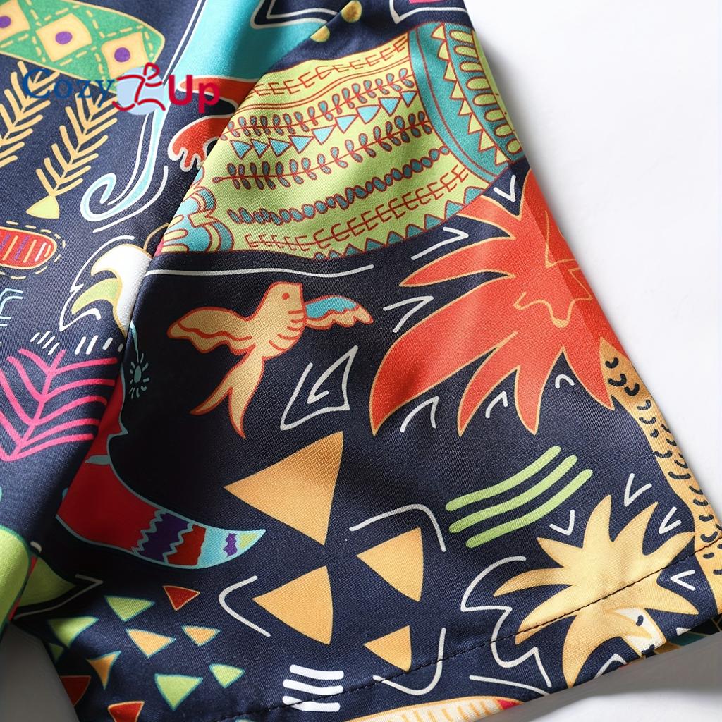 Гавайская рубашка с этническим узором джунглей, мужская повседневная рубашка с короткими рукавами и пуговицами с принтом по всей поверхности для летнего курорта