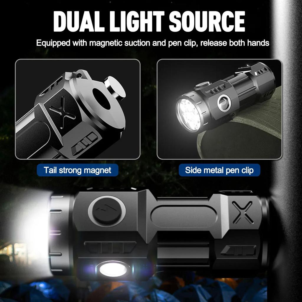 High Lumens 4/6/8*P35 LED Flashlight USB Rechargeable Flashlights Tactical Emergency Light Mini Torch with Tail Magnet