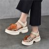 Retro Large Flower Thick Soled Sandals Genuine Leather Peep Toed Women's Platform Shoes
