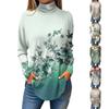 Women's Fashionable Casual High Neck Printed Long Sleeve T-Shirt Pullover Top
