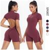 Large Backless Half Zip Yoga Jumpsuit, Dance Fitness Jumpsuit, Nude Tight Fitting Sports Jumpsuit For Women