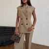 2025 Summer Women's Double-Breasted Vest and High-Waist Pants Set