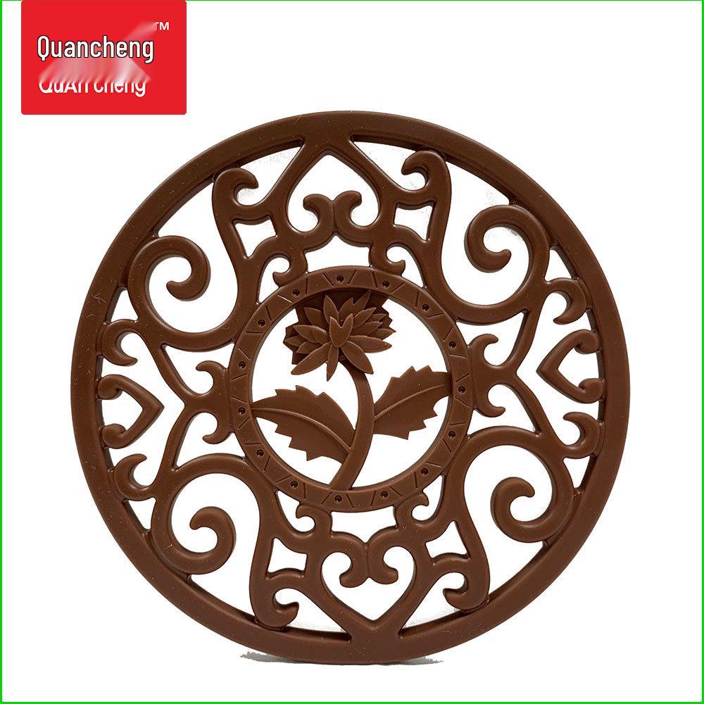 Силиконовая подставка под горячее в форме хризантемы - Круглая, Защита от ожогов, Термостойкая подкладка, Полая, Утолщенная, Среднего размера.