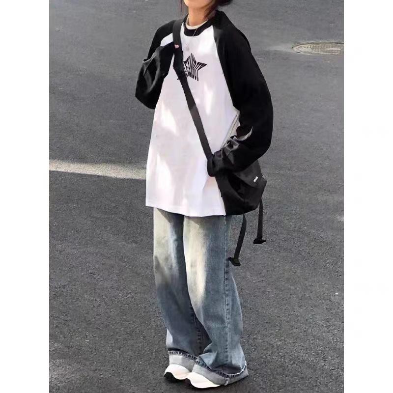 Весенне-осенняя американская винтажная футболка с принтом, женские футболки Harajuku с длинным рукавом и круглым вырезом, повседневная футболка большого размера Femme y2k, топы унисекс, уличная одежда