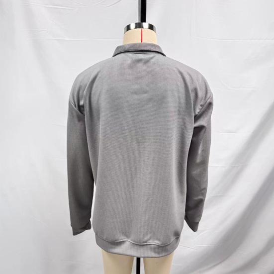 Мужской свитшот, вафельная текстура, длинный рукав, молния до середины, классический отложной воротник, пуловер, однотонный, свободный крой, повседневный спортивный топ