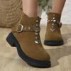 Осень и Зима Женские Модные Ботинки для Улицы Новые Однотонные Нескользящие Женские Туфли с Металлической Отделкой Обувь для Женщин
