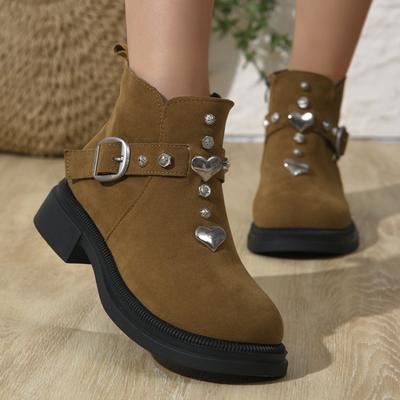 Осень и Зима Женские Модные Ботинки для Улицы Новые Однотонные Нескользящие Женские Туфли с Металлической Отделкой Обувь для Женщин