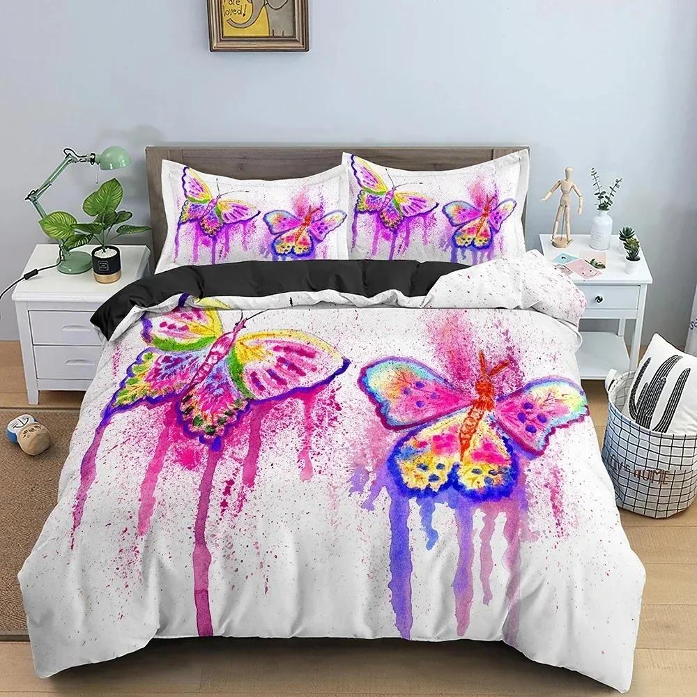 Butterfly Duvet Cover King Queen Size Animal Floral Bedding Set For Teens Adults Beautiful Flower Polyester Quilt Cover Top