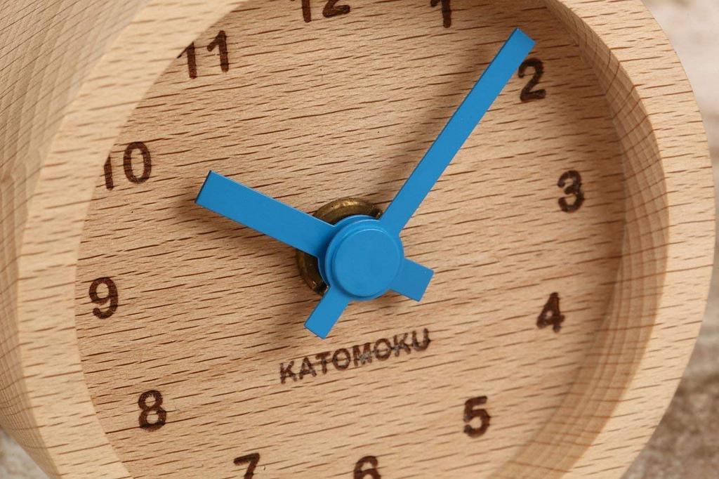 KATOMOKU Muku Mini Clock km-26BL, Round, Blue, Wooden Table Clock, 85 X 85 X 46 Mm
