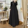 Womens Casual Round Neck Loose Long Sleeve Kaftan Long Dress