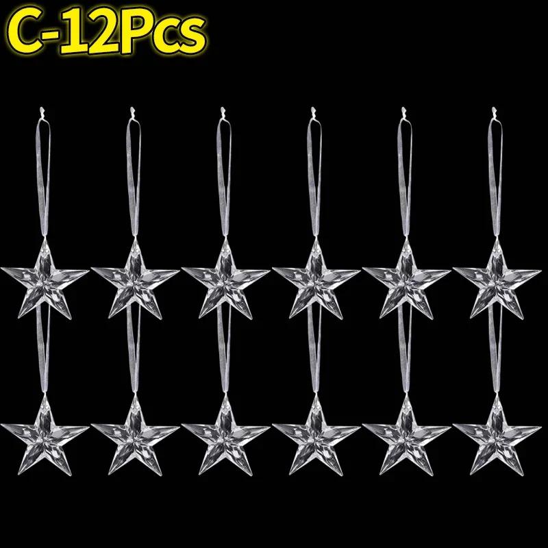 Crystal Clear Snowflake Pendants Transparent Christmas Tree Hanging Ornaments Icicle Holiday Winter Party Decorations Wholesale