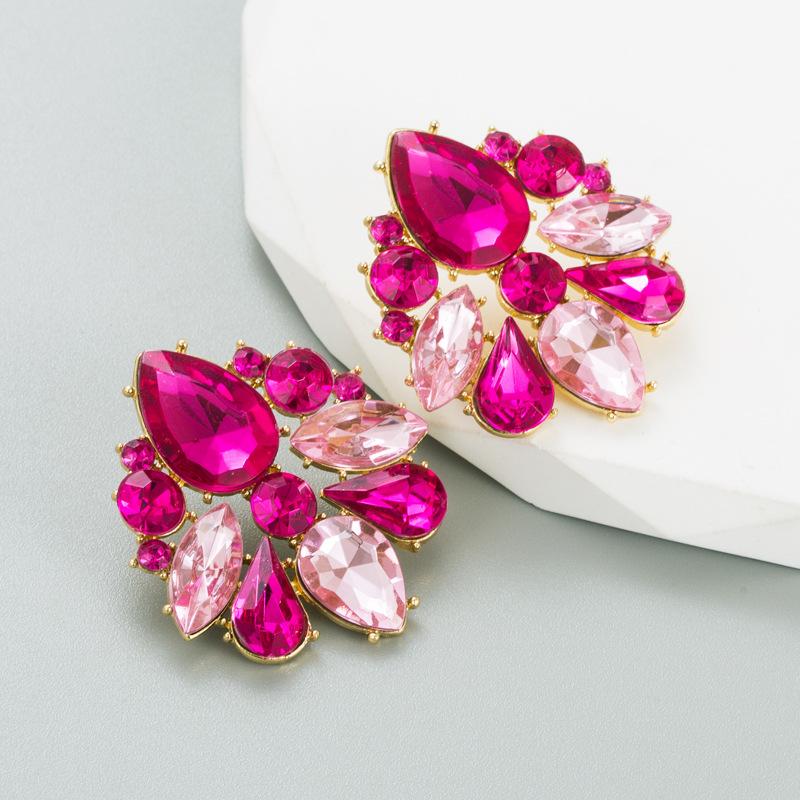 Женские серьги-гвоздики Креативные геометрические серьги из гальванического сплава с кристаллами из цветного стекла