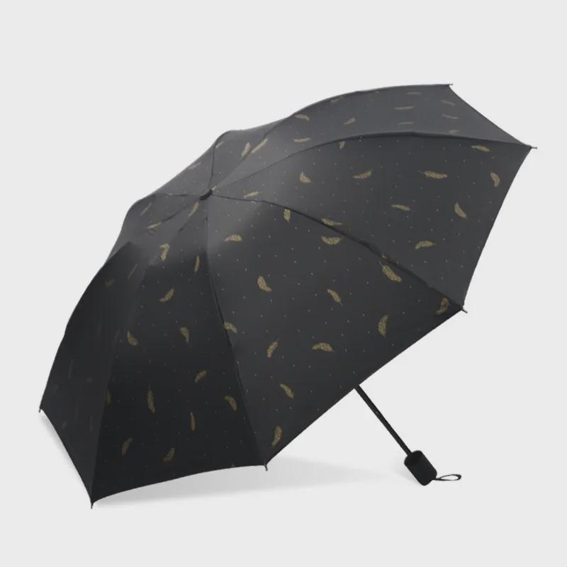 Зонт двойной цели Gold Feather Black от солнца и дождя с логотипом для женщин