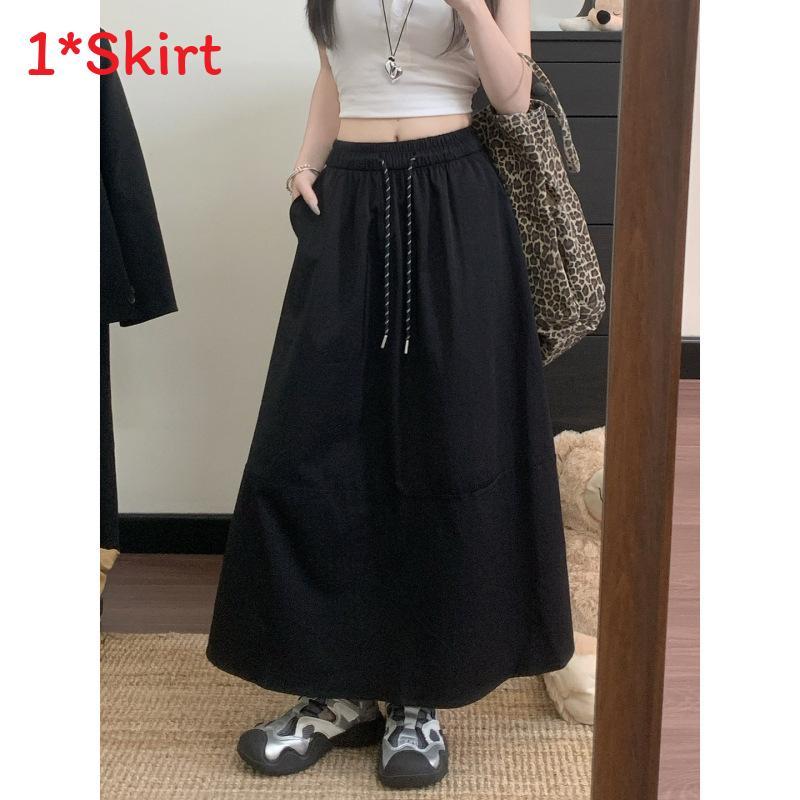 Hanbok Cotton Blend A Line Skirt With Elastic Waist For Casual Spring Wear
