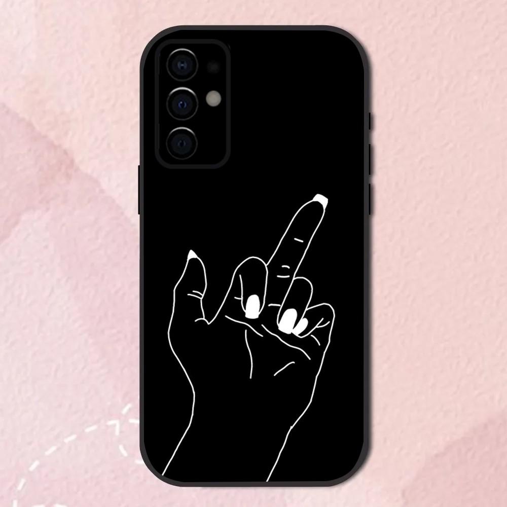 Cartoon Middle Finger Phone Case For Samsung S24,S21,S22,S23,S30,Ultra,S20,Plus,Fe,Lite,Note,10,9,5G Black Soft Shell