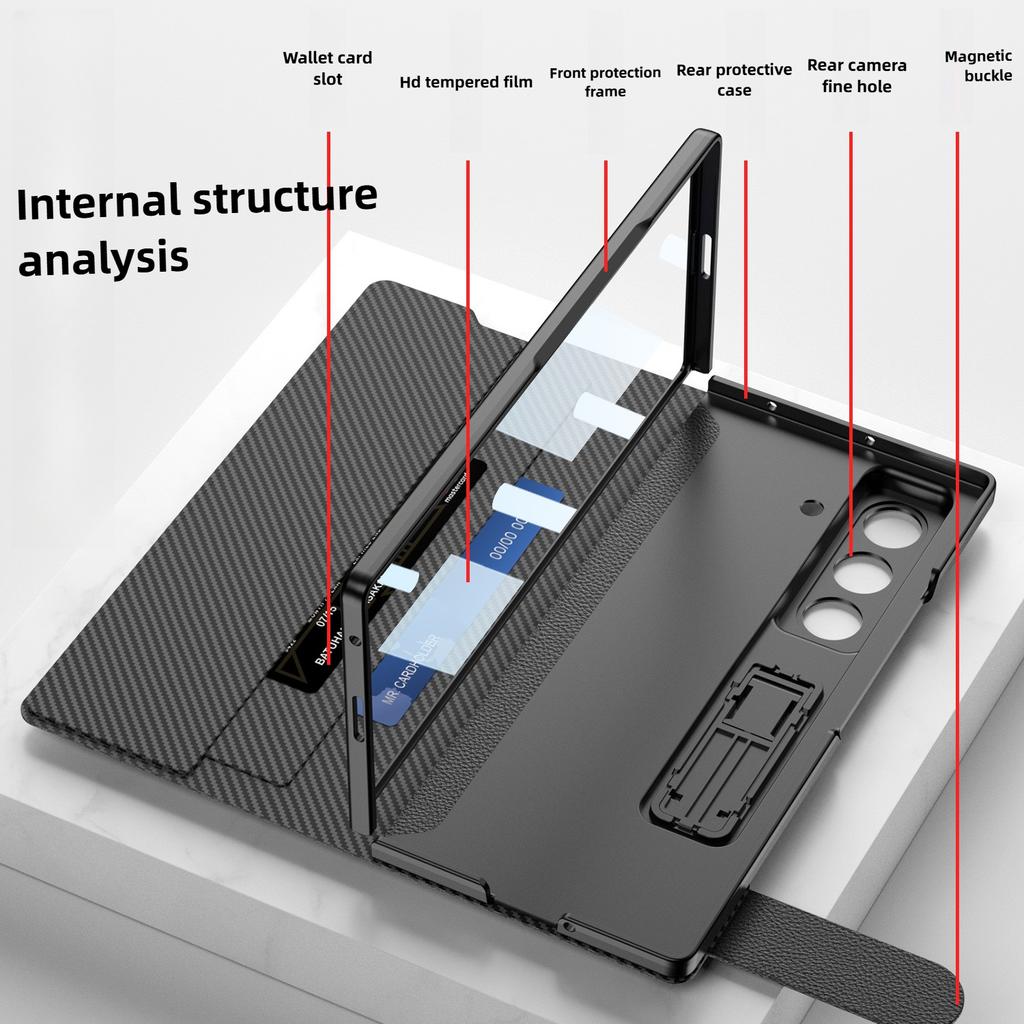 Fold7 Phone Case + Film for Samsung Galaxy Z Fold 7 Card Holder Magnetic Buckle Wallet Flip Pu Leather Invisible Bracket Cover