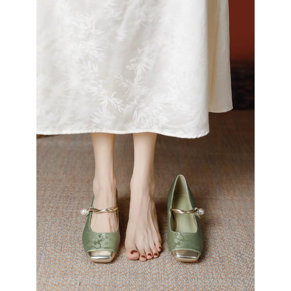 Ретро туфли ципао новые толстый каблук сочетание цветов Мэри Джейн туфли на высоком каблуке одинарные туфли женские