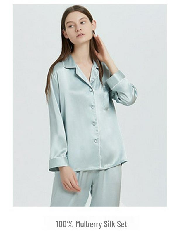 Мужской шелковый пижамный комплект: Топ с длинным рукавом и брюки с вышивкой бабочек, 100% шелк тутового дерева