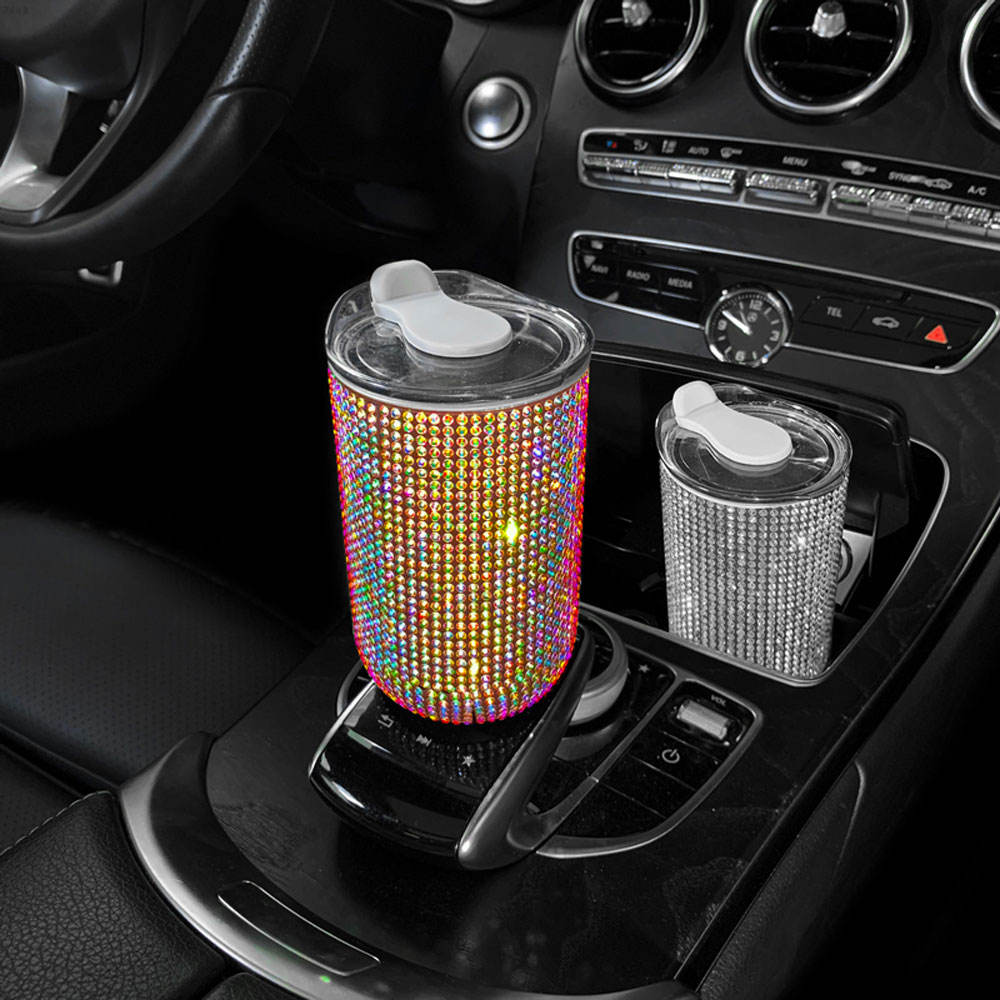 Автомобильная хрустальная кружка для напитков из нержавеющей стали с крышкой, соломенная бутылка для воды с блестками и бриллиантами, автомобильная кофейная кружка
