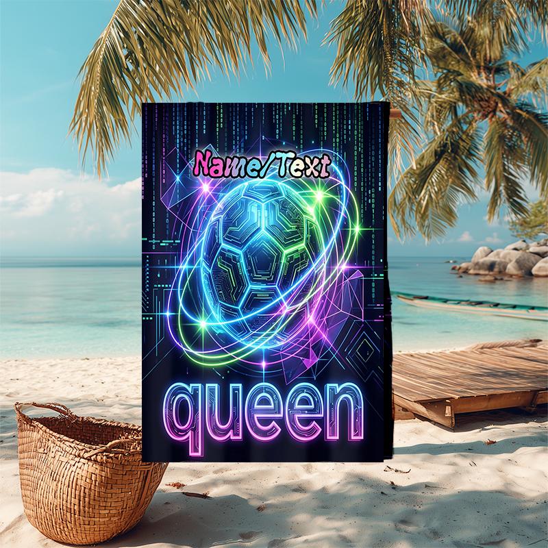 1PC Custom Name Futuristic Soccer Queen Beach Towel Highly Absorbent And Sand-Resistant Towel for Swimming, Pool, Yoga, And Travel Lightweight