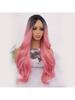 Синтетические длинные волнистые вьющиеся волосы 28 дюймов Омбре черного и розового цвета для женщин, парики для косплея на Хэллоуин с челкой, термостойкие волокнистые волосы для челки