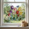 Removable Tulip Glass Stickers Self-adhesive Butterfly Wall Stickers Tulip Window Decals  Window