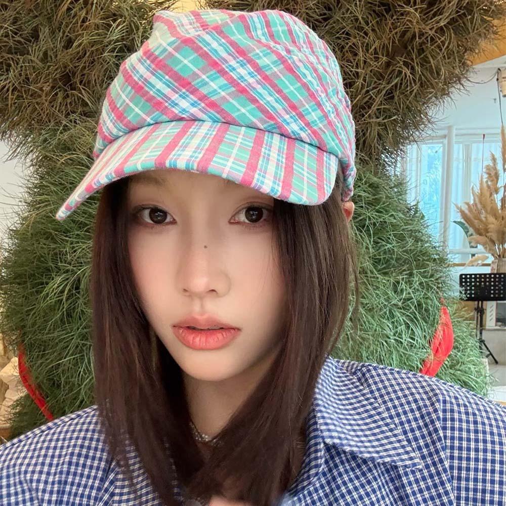 Plaid Scarf Peaked Cap Korean Style Strappy Bandana Cap Driving Triangle Headscarf Hat Outdoor