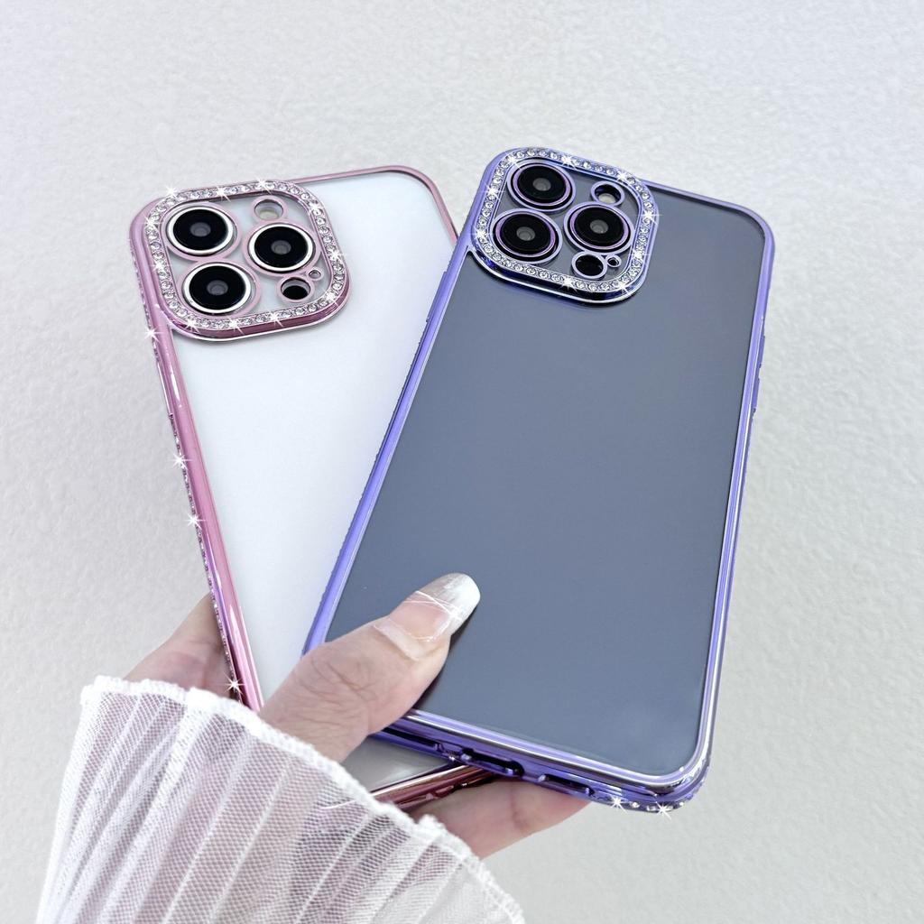 Подходит для iPhone16Pro Angel Eye Однорядный Страз Мобильный Чехол Apple 13 Страз Гальваническое Покрытие Прозрачный Мягкий Чехол