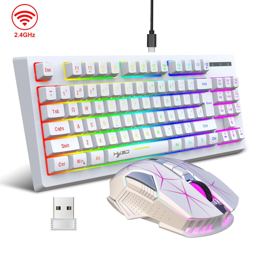 Wireless Keyboard and Mouse Set 2.4G Colourful Backlit Keyboard BT Wireless Office Gaming