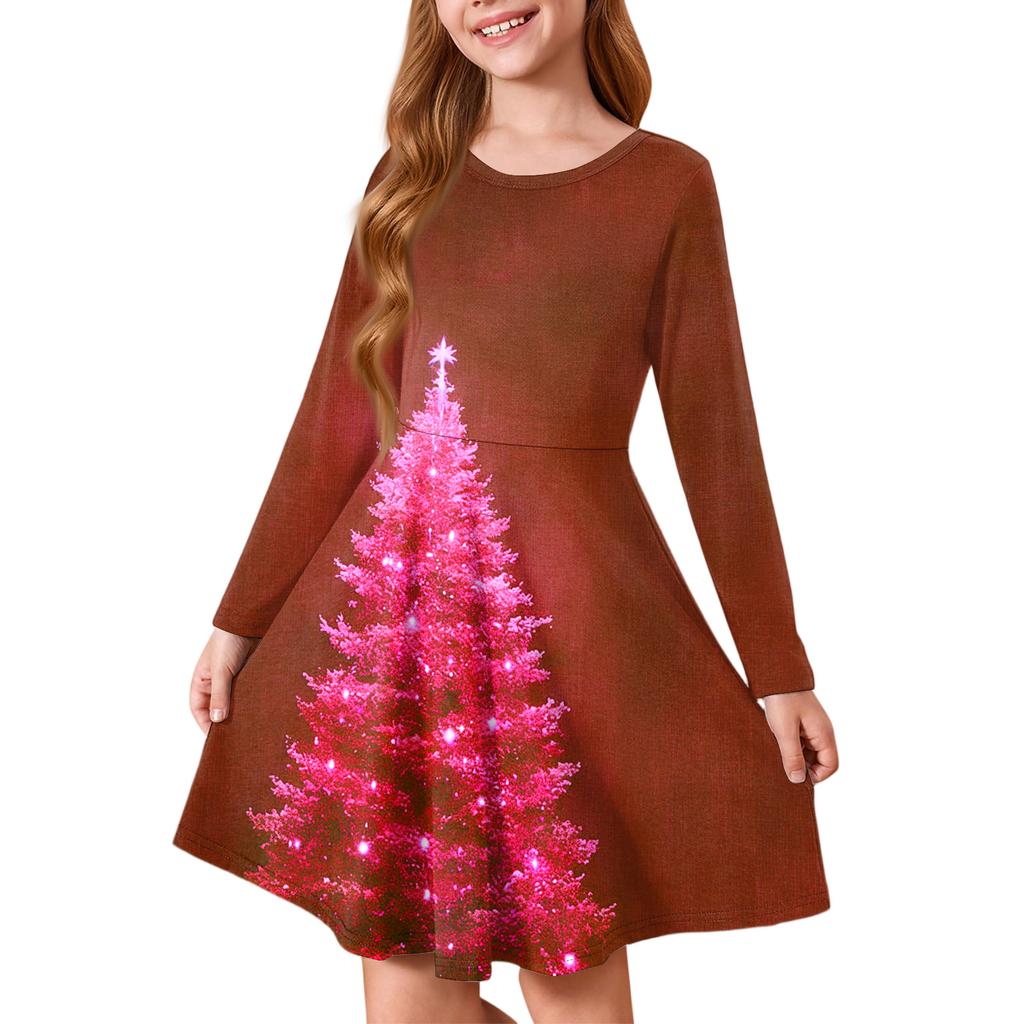 Girls' Princess Dress - Long Sleeve A-Line T-Shirt Dress Christmas Day