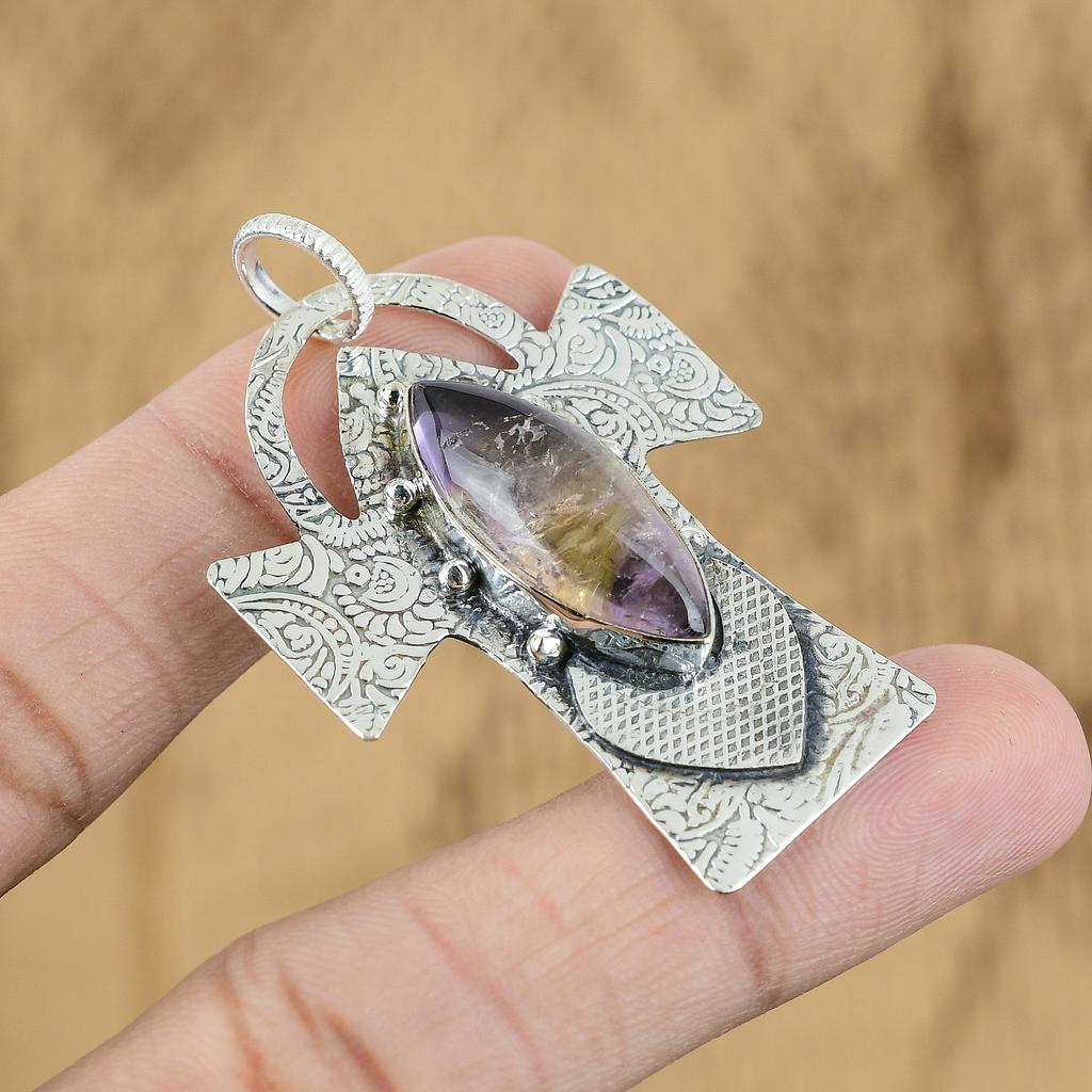 Natural Ametrine Gemstone Pendant 925 Sterling Silver Indian Jewelry For Girls