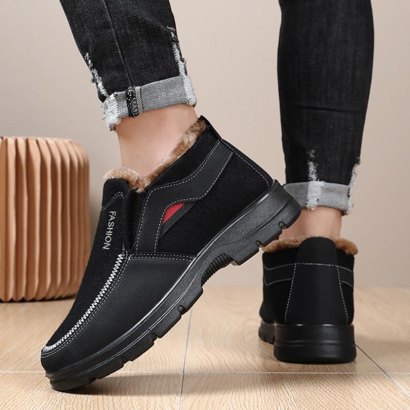 Мужская зимняя хлопковая обувь в стиле ретро с толстой подошвой, нескользящая, мягкая подошва, тканевая обувь для мужчин, модные, бархатные, теплые, мужские зимние ботинки