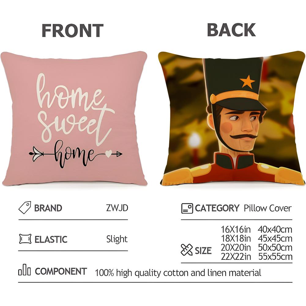 Nutcracker Cartoon Cushion Cover Household Decoration Linen Sofa Cushion Cover: Skin-Friendly & Breathable With Invisible Zipper