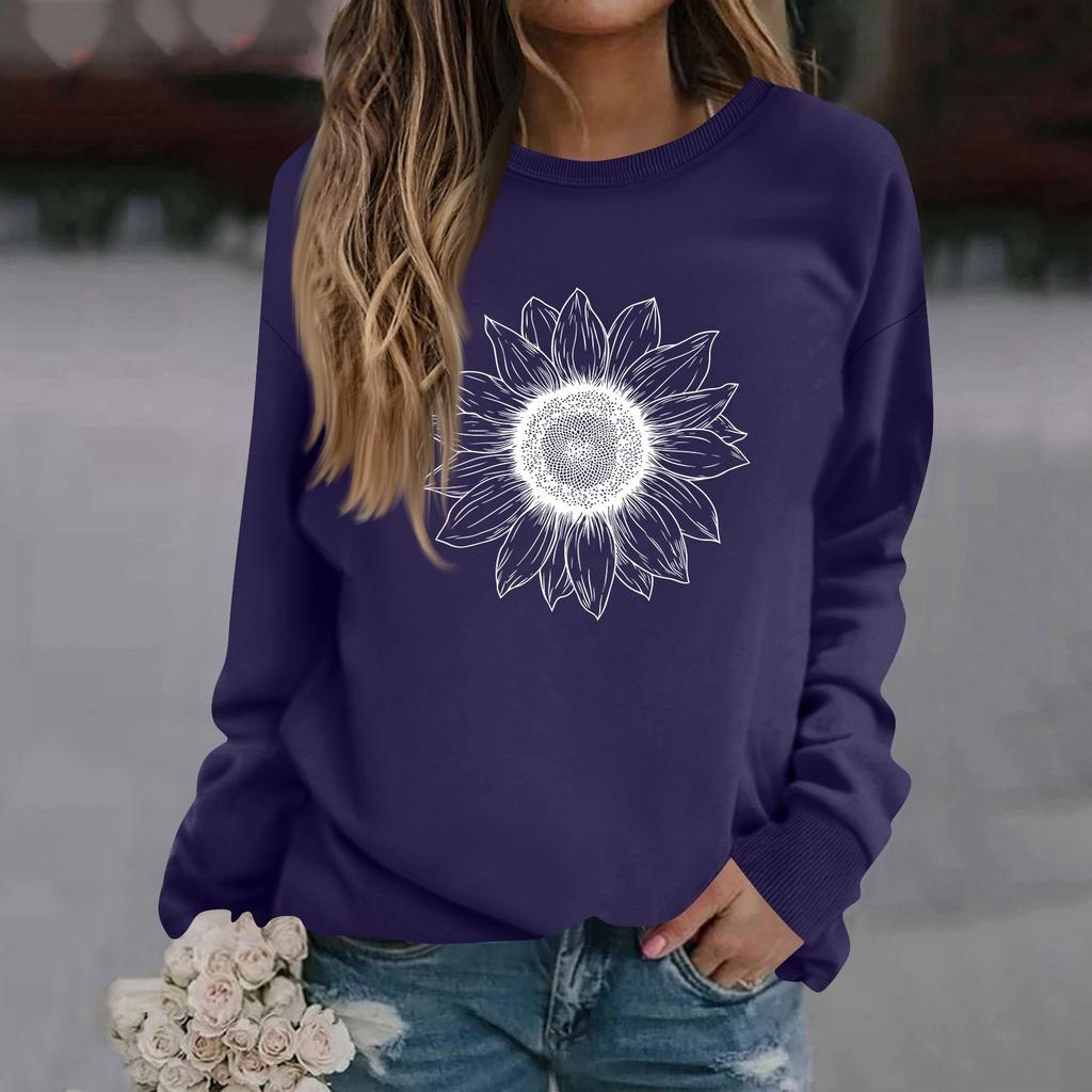 Женская модная повседневная толстовка с длинным рукавом и круглым вырезом с принтом