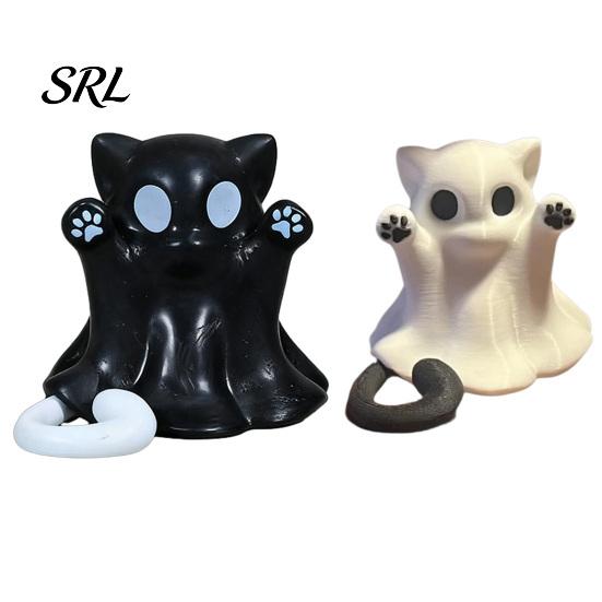 Versatile Home Display Decor 2 Pcs Halloween Ghost Statue, Cute Cat Figurine, Cartoon Small Desktop Decompression Toys Mini Spooky Kitten Ornament for