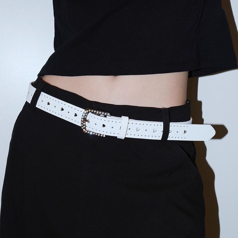 Jeans Decor Y2K Wide Belt Love Heart PU Leather Waistbands Lovely Rhinestone Waist Belt Daily