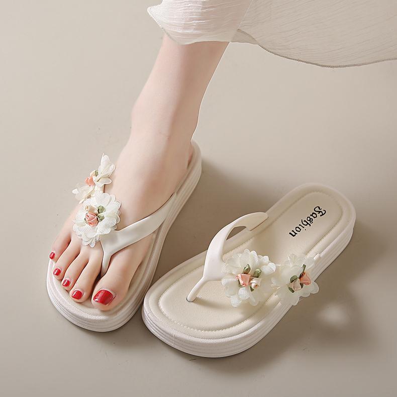Шлепанцы в форме цветка для женщин, летняя износостойкая и нескользящая обувь на плоской подошве, пляжная обувь для женщин