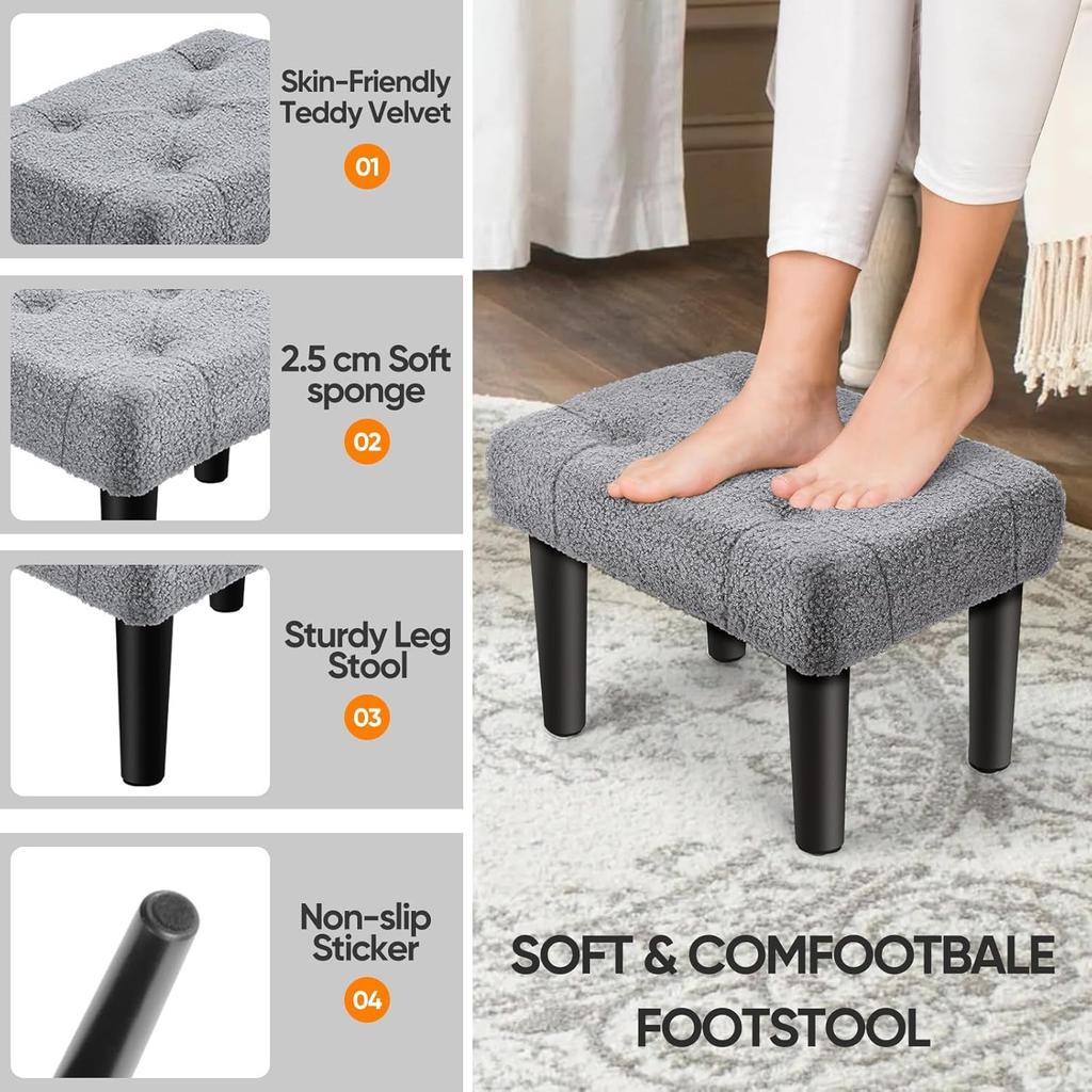 Маленькая подставка для ног пуф на ножках, плюшевый вельветовый табурет для офиса, гостиной, общежития, спальни | Серый