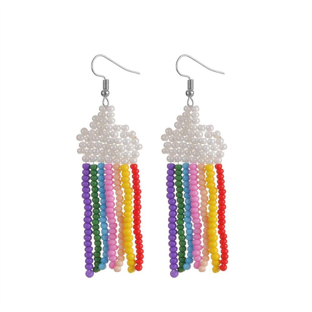 Серьги-подвески с кисточками в национальном стиле, бисерные украшения в виде маленьких бусин, висячие серьги-подвески на пляже