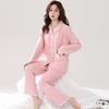 Пижама женская из чистого хлопка с длинным рукавом, милый повседневный кардиган, можно носить на улице, домашняя одежда, большой размер, комплект из двух предметов